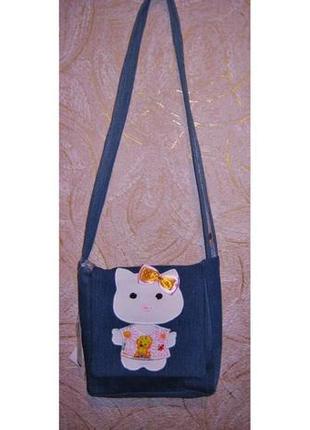 Дитяча сумочка з аплікацією кішка.2 фото
