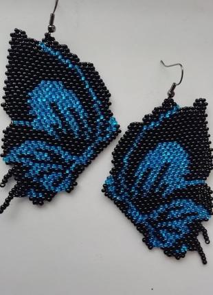 Сережки метелики "невагомість" з бісеру.1 фото