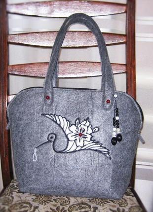 Жіноча повсякденна сумка повстяна з аплікацією лелека
