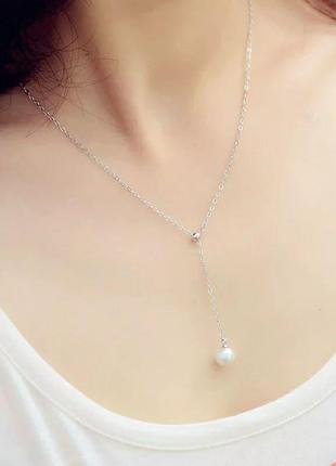 Цепочка с подвеской жемчужина, чокер ожерелье подвеска жемчуг серебро тренд минимализм