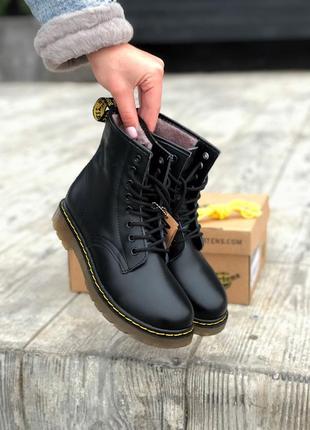 Шикарные ботинки dr. martens 1460 black classic winter fur с мехом черевики2 фото