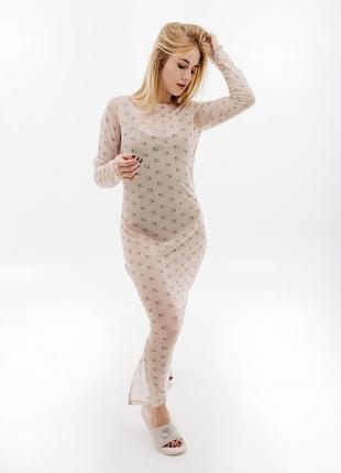 Женское платье nike w nsw air aop mesh ls dress бежевый s (7ddv8249-292 s)