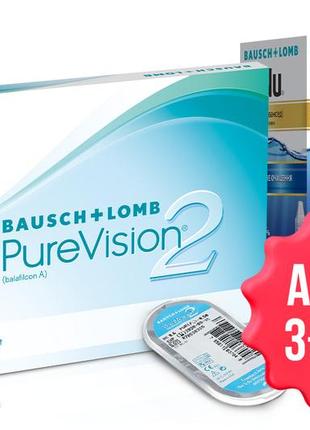 Акция purevision 2 + раствор renu advanced (60 мл) bausch+lomb ultra, pv2 ( 3+1+ 60 ml renu advanced)