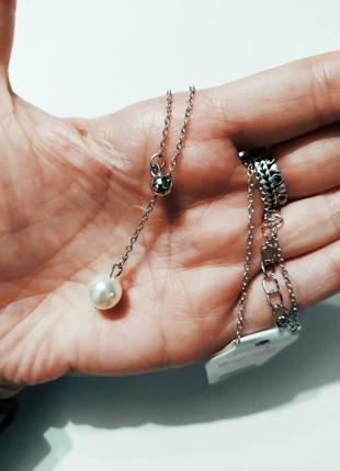 Цепочка с подвеской жемчужина, чокер ожерелье подвеска жемчуг серебро тренд минимализм6 фото