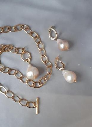 Сережки з натуральними перлами бароко5 фото