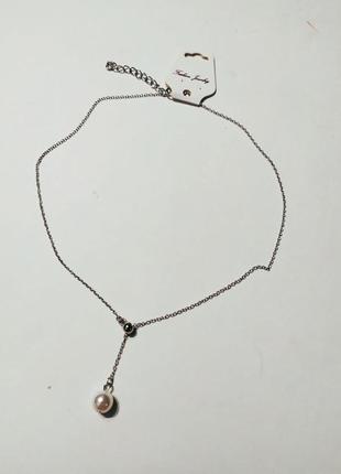 Цепочка с подвеской жемчужина, чокер ожерелье подвеска жемчуг серебро тренд минимализм3 фото
