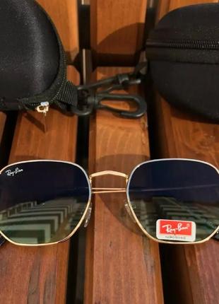 Очки солнцезащитные хорошего качества с металлической оправой летние ray ban hexagonal  золото/зеленый градиен4 фото