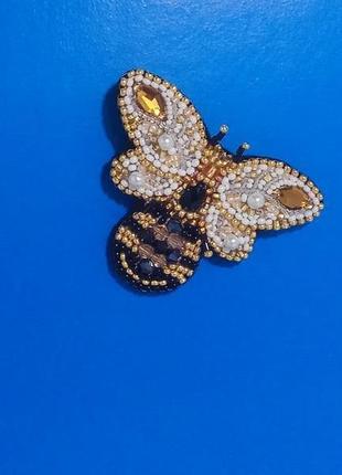 Брошь пчела "золотая пчелка" брошка пчела вышитая бисером.9 фото