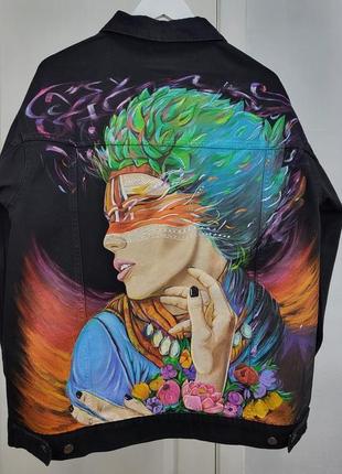 Джинсовая куртка с ручной росписью женская l2 фото