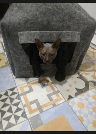 Будиночок лежанка зі знімною подушкою для кота, собаки, лежанка9 фото