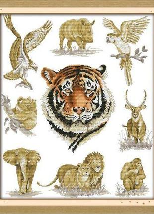 Набор для вышивания по нанесённой на канву схеме "the kind of animals". aida 14ct printed 52*61 см