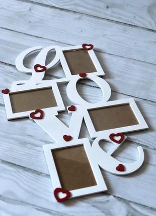 Рамка из дерева "love" на 4 фото+сердечки