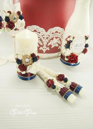 Венчальные свечи бордовые / сімейне вогнище для весілля / синие свечи / семейный очаг айвори2 фото