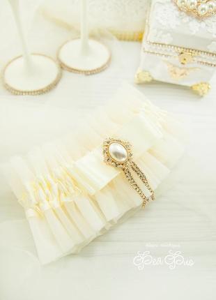 Подвязка невесты айвори / золотая подвязка2 фото