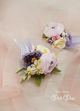 Бутоньерки для свидетелей лавандовые / фиолетовые бутоньерки / цветы для свадьбы / розовые цветы5 фото