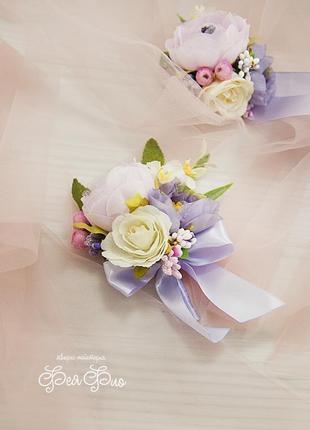 Бутоньерки для свидетелей лавандовые / фиолетовые бутоньерки / цветы для свадьбы / розовые цветы3 фото