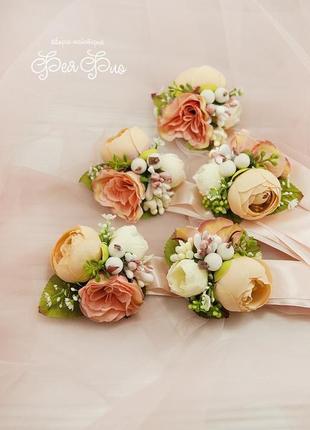 Бутоньєрки для свідків / пудрові бутоньєрки / квіти для весілля / персикові квіти
