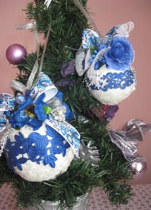 Новогодние шары "синий ажур"2 фото
