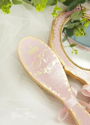 Зеркало и расческа розовые / розово-золотой набор / расческа для девушек / подарок2 фото