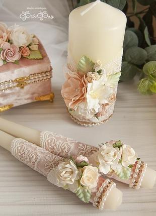 Весільні свічки бежеві / вінчальні свічки / пудрові свічки для весілля4 фото