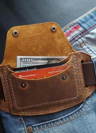 Шкіряний поясний гаманець nikaz гаманець на ремінь (р007)8 фото