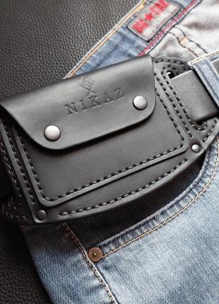 Мужской кожаный кошелек nikaz на ремень, удобный поясной кошелек (p032)4 фото