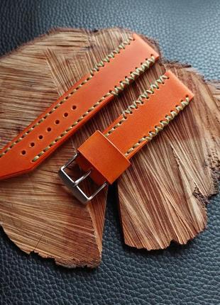 Оранжевий ремінець для годинника зі шкіри, стильні ремінці - всі кольори та розміри "nikaz" (к037)3 фото