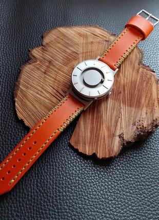 Оранжевый ремешок для часов из кожи, стильные ремешки - все цвета и размеры "nikaz" (к037)7 фото