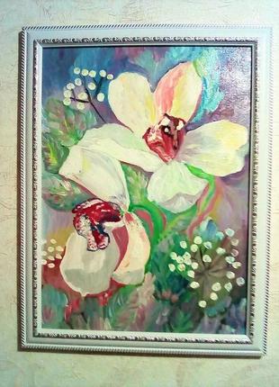 Картина " орхидеи",нарисованая акрилом на холсте 2016г.