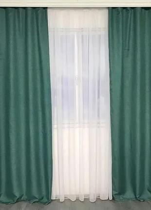Комплект штор мішковина блекаут на тасьмі 150х270 колір синій4 фото