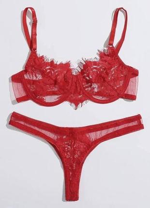 Сексуальний комплект жіночої білизни червоний9 фото
