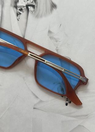 Сонцезахисні окуляри з подвійною переносицею унісекс  карамельний з блакитним (0681)2 фото
