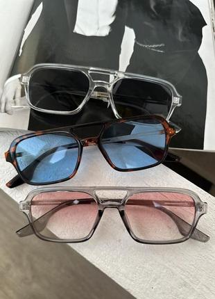 Солнцезащитные очки с двойной переносицей унисекс карамельный с голубым  (0681)9 фото