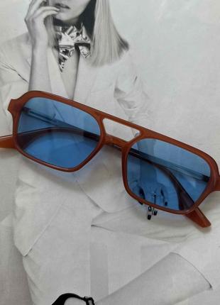 Солнцезащитные очки с двойной переносицей унисекс карамельный с голубым  (0681)1 фото
