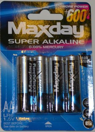 Батарейки пальчикові аа 1,5v alcaline maxday 4 шт. у коробці 4...