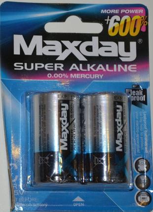 Батарейки пальчикові maxday super alcaline r14 1,5v, 12 шт./па...