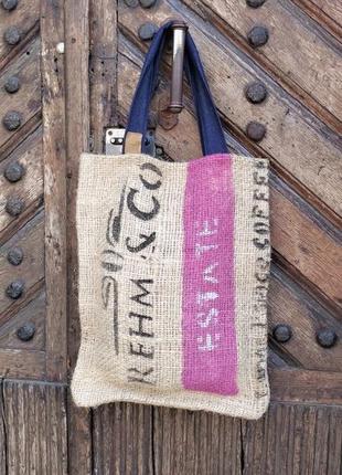 Handmade casual bag with coffee soul and style, burlap patterned rope, custom jute tote bag2 фото