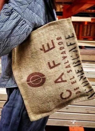 Handmade casual bag with coffee soul and style, burlap patterned rope, custom jute tote bag2 фото