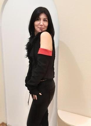 Рукава митенки чёрные с красным супер длинные для любого жилета, безрукавки, пальто3 фото