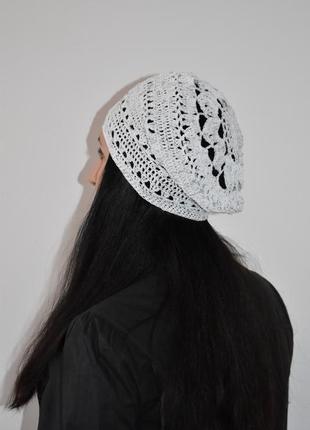 Шапка летняя шапочка белоснежная с серебряными каплями берет нарядный4 фото