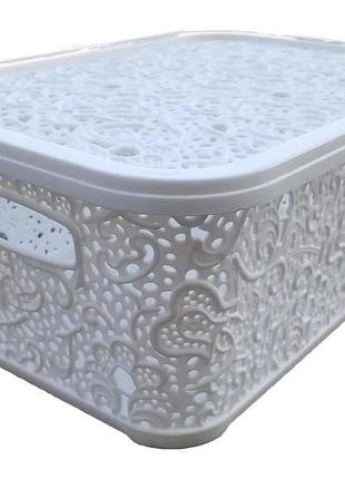 Кошик з кришкою візерункове №2 біла (25x34.5x16 см) "elif"