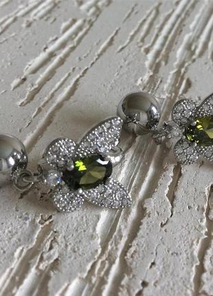 Сережки у вигляді метелика з підвіскою срібна кулька5 фото