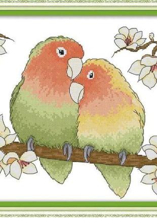 Набор для вышивания по нанесённой на канву схеме "a pair of loving parrots". aida 14ct printed 35*30 см