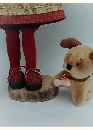 Текстильная шарнирная кукла девочка и щенок4 фото