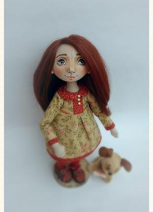 Текстильная шарнирная кукла девочка и щенок5 фото