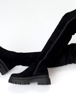 Зимові ботфорти замшеві у чорному кольорі2 фото