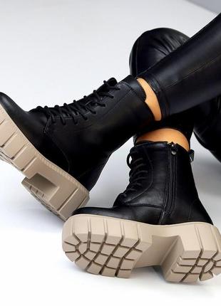Ботінки черевики взуття жіноче зима шкіряні у чорному кольорі6 фото