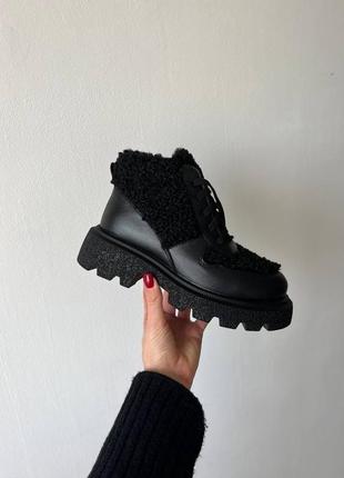 Тедді черевики зимові плюшеві з хутром барашки у чорному кольорі4 фото