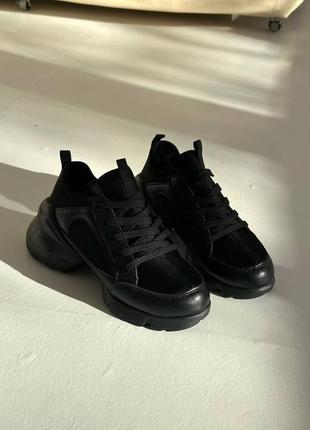 Зимові кросівки в стилі ді0р в чорному кольорі1 фото