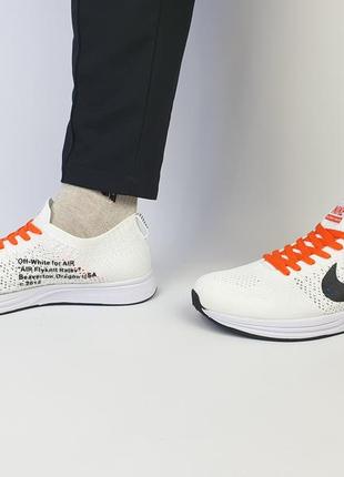 Кроссовки мужские летние белые nike flyknit racer foam x off white. легкие кроссовки на лето найк флайнит